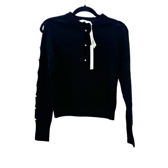 Jonathan Simkhai Womens Black Ryann Cutout Beaded Keyhole Sweater Top Size S NWT - Picture 7 of 12